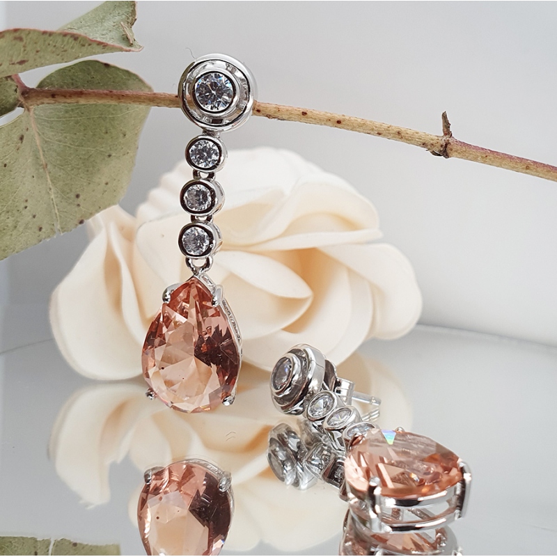 PENDIENTES PLATA LAGRIMA ROSA PALO DESMONTABLES Joyerias Vergara