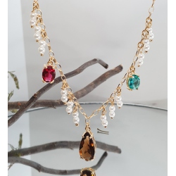 GARGANTILLA PLATA CON BAÑO ORO PIEDRAS COLORES