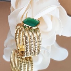 SORTIJA ACERO Y ORO AGATA VERDE