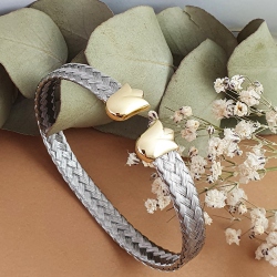 PULSERA ACERO Y PLATA BAÑO ORO TULIPAN