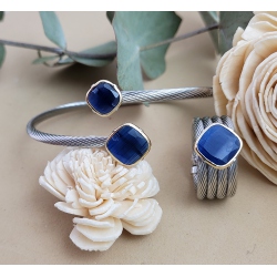 PULSERA ACERO Y ORO AGATA AZUL