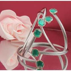 PULSERA ACERO Y ORO AGATA VERDE