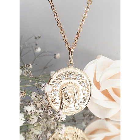 MEDALLA VIRGEN MARIA PLATA CON BAÑO EN ORO 18 KT.