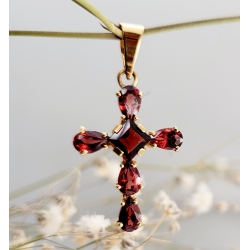 CRUZ ORO 18 KT. GRANATES