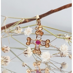 CRUZ ORO 18 KT. RUBI Y CIRCONITAS