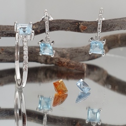 PENDIENTES ORO BLANCO TOPACIOS Y BRILLANTES