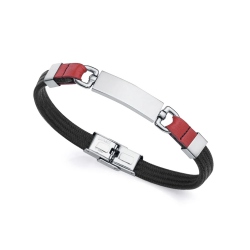 PULSERA VICEROY HOMBRE NAILON NEGRO Y PIEL ROJA