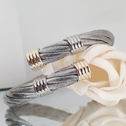 PULSERA ACERO Y ORO CRUZADA