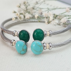 PULSERA ACERO Y ORO ÁGATA VERDE