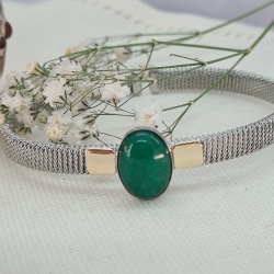 PULSERA ACERO Y ORO ÁGATA VERDE