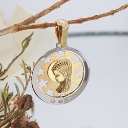 MEDALLA ORO 18 KT. VIRGEN NIÑA ESTRELLAS