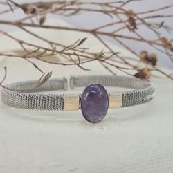 PULSERA ACERO Y ORO AMATISTA