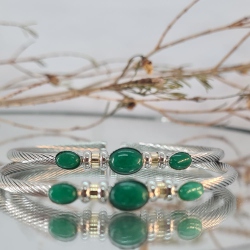 PULSERA ACERO Y ORO AGATA VERDE