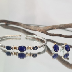 PULSERA ACERO Y ORO AGATA AZUL