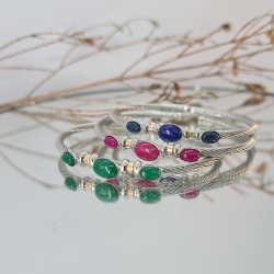 PULSERA ACERO Y ORO AGATA COLOR BUGANVILLA