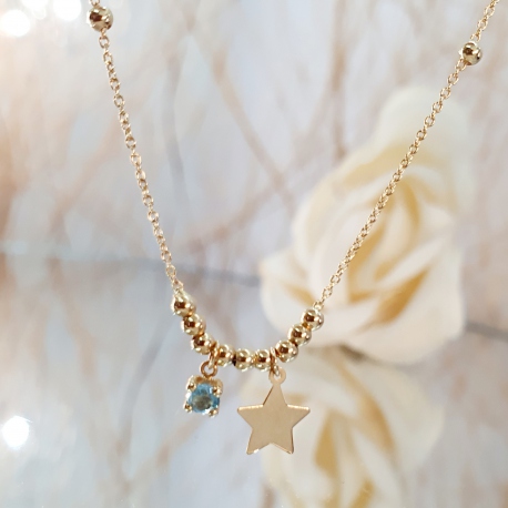 GARGANTILLA ORO 18 KT. AGUAMARINA Y ESTRELLA