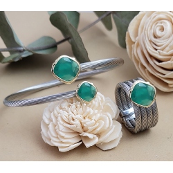 PULSERA ACERO Y ORO AGATA VERDE