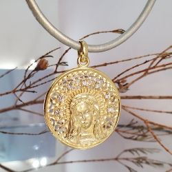 MEDALLA VIRGEN MARIA PLATA CON BAÑO EN ORO 18 KT.