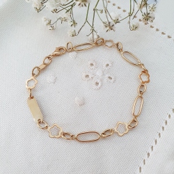 PULSERA ESLABONES FLOR ORO 18 KT.