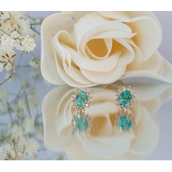 PENDIETNES ROSETON ESMERALDA Y CIRCONITAS EN ORO 18 KT.