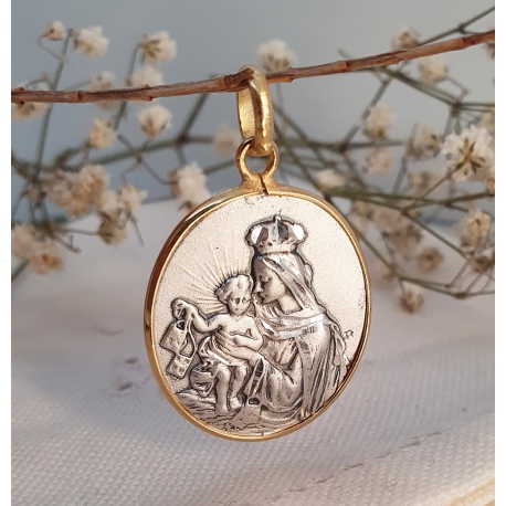 MEDALLA VIRGEN DEL CARMEN PLATA CON CERCO BAÑO ORO