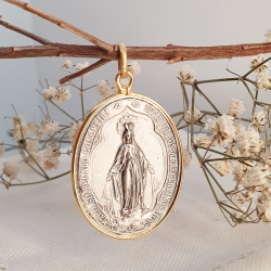 MEDALLA MILAGROSA OVAL PLATA Y BAÑO ORO