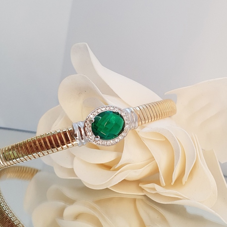 PULSERA TUBOGAS PLATA CON BAÑO EN ORO Y CUAJADO P.VERDE ESMERALDA