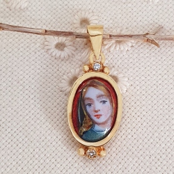 MEDALLA ORO 18 KT. VIRGEN NIÑA PINTADA A MANO