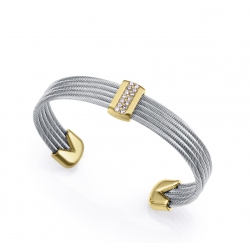 PULSERA VICEROY ACERO IP DORADO MULTIPLES CABLES CON BARRA DE CIRCONITAS