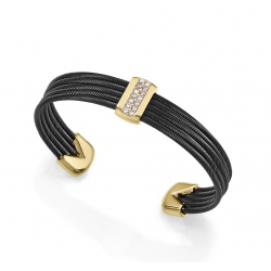 PULSERA VICEROY ACERO IP NEGRO Y DORADO MULTIPLES CABLES UNIDOS CON BARRA DE CIRCONITAS