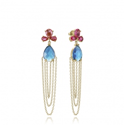 PENDIENTES VICEROY ACERO IP DORADO CON CRISTALES Y CADENAS COLGANTES