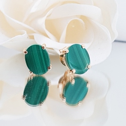 PENDIENTES ORO 18 KT. MALAQUITA OVAL