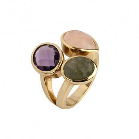 Anillo Dreams con Amatista, Labradorita y Cuarzo rosa
